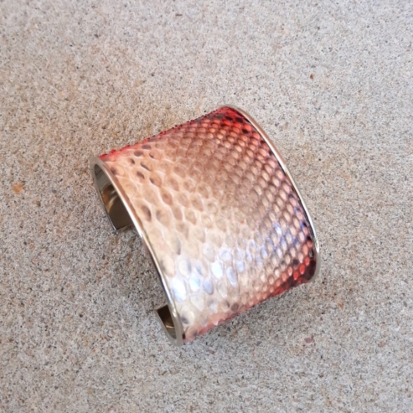 Metallic/ Pink Hand Painted Python Snakeskin Cuff Bracelet/ Handcrafted - Picture 15 of 16